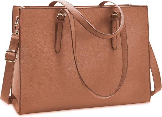 Laptop Bag for Women Waterproof Lightweight Leather 15.6 Inch Computer Tote Bag Business Office Briefcase Large Capacity Handbag Shoulder Bag Professional Office Work Bag Brown