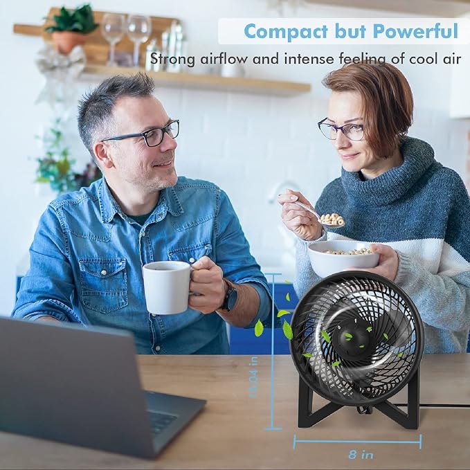 DR.PREPARE Desk Fan, 8 Inch Powerful Table Fan, Small Quiet Bedside Fan with 2 Speeds, Portable Personal Cooling Fan for Bedroom Sleeping Tabletop Office Home Kitchen Camping, Black