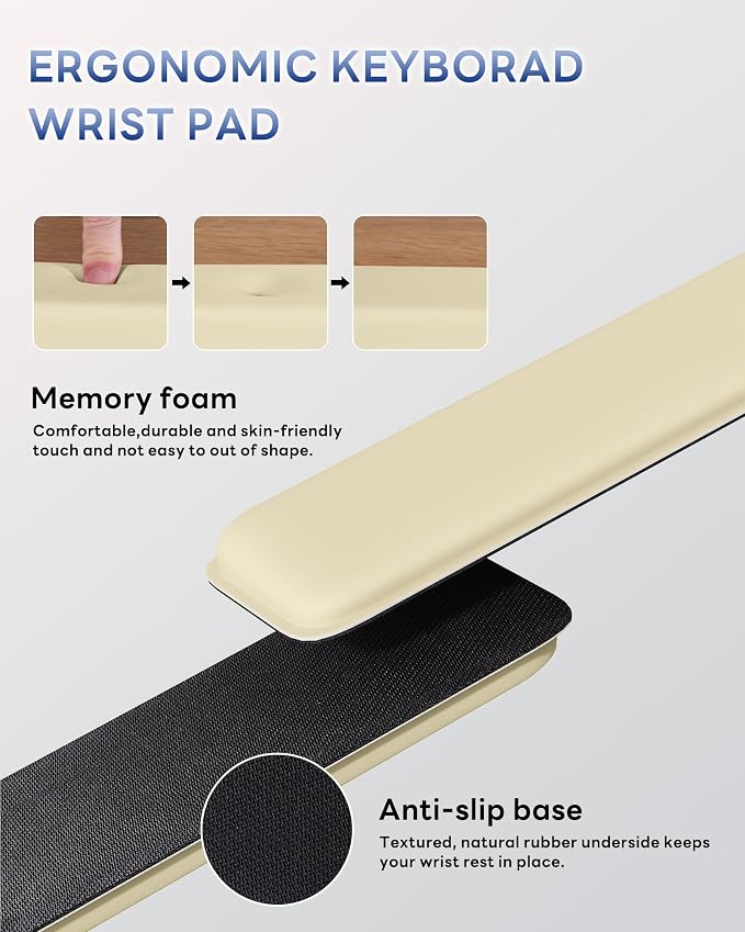 Laborio Computer Keyboard Wrist Rest, Keyboard Riser Stand for Desk(Beige) | Ergonomic Acrylic Keyboard Holder, Non-slip Wrist Pad, Pain Relief for Typing, Multiple Colors