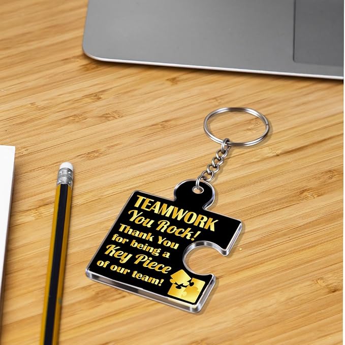 Team Appreciation Gifts Bulk Thank You Keychains for Coworkers | Gift Set for Employee, Staff, Teachers, Teamwork Puzzle Piece Keyring, Acrylic