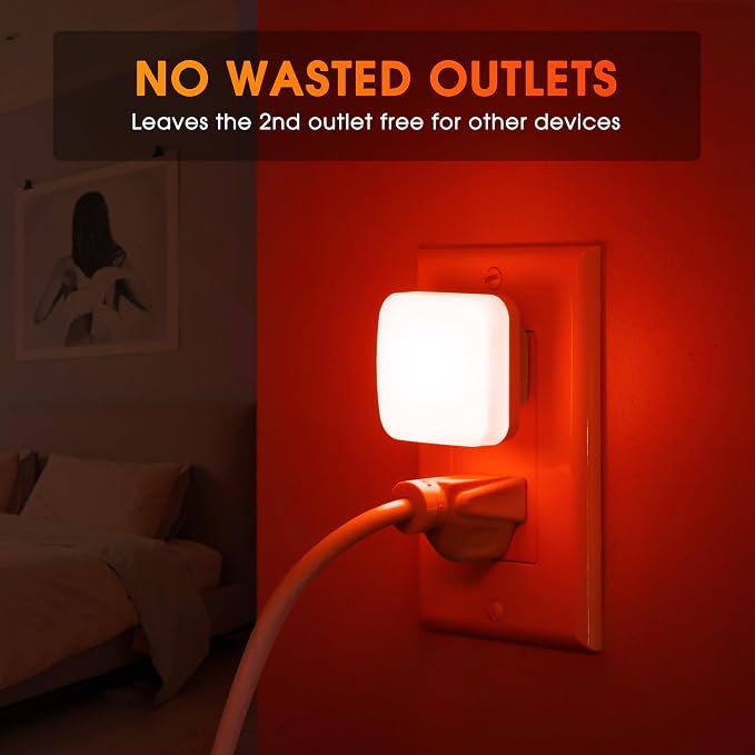 Briignite Red Night Lights Plug into Wall, Nightlights with Light Sensor Dusk to Dawn, 0.3W Square Plug in Night Light for Kids, Red Night Light for Bathroom Bedroom Kitchen, 2 Pack LED Night Lights