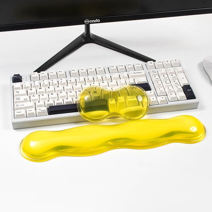 Gel Keyboard and Mouse Wrist Rest Set – Clear Wrist Rest for Computer Keyboard 60%/68%/75%, Comfort & Support for Typing and Gaming(Light Yellow)