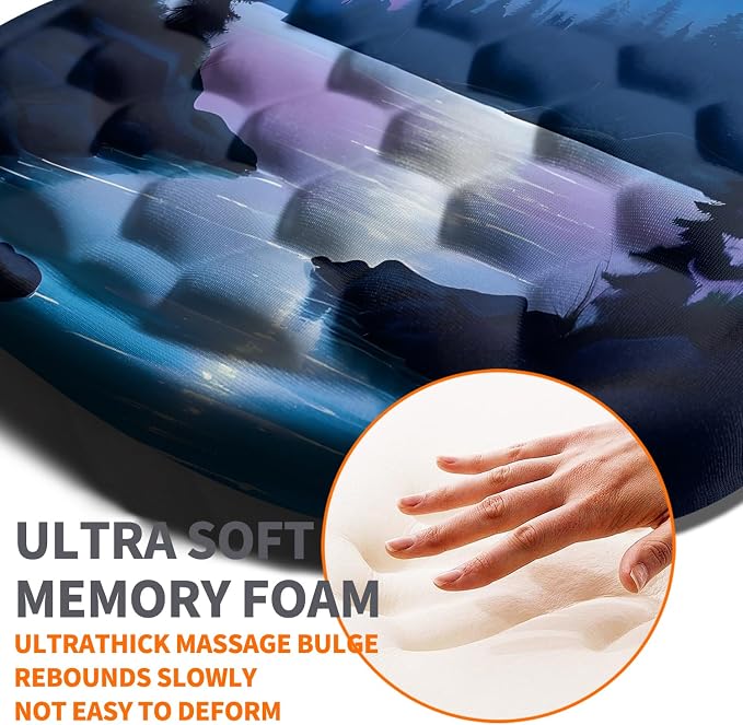 Ergonomic Joint Wrist Support Mouse Pad with Memory Foam Cushion Massage Bump, Carpal Tunnel Pain Relief Mousepad Slope Design for Wrist Rest, 11.8x7.9 in, Moon Down