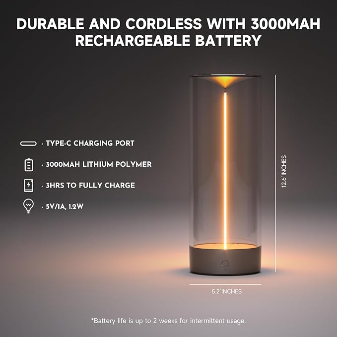 Minimalist Desk Lamp, Cordless Table Lamp, LED Nightstand Light, Gray-Plus