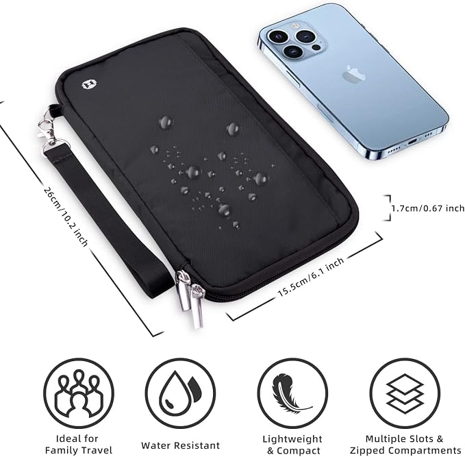 WALNEW Passport Holder for Travel Family, RFID Blocking Passport Wallet | International Travel Essentials, Travel Document Holder with Wristlet and Cross Body Straps, Fits 7 Passports for Family