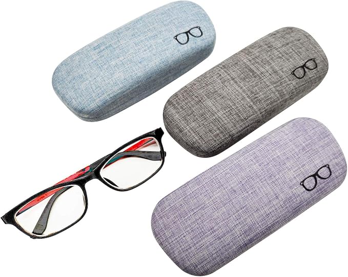 HSYMQ 3Pack Hard Shell Eyeglasses Case Protector Linen Fabrics Large Glasses Case Concise