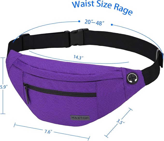 MAXTOP Large Purple Fanny Pack Sling Bag,Gifts for Enjoy Sports Hiking | 4-Zipper Pockets,Polyester,Hands-Free Wallets Shoulder Phone Bag Carrying All Phones