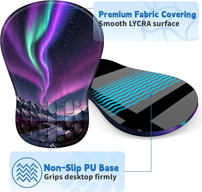 YIWEI Ergonomic Mouse Pad with Wrist Rest for Carpal Tunnel Pain Relief | Memory Foam Wrist Support,Non-Slip Rubber Base, Keyboard Computer Mousepad,Lycra Cloth Surface,Gaming Home Office