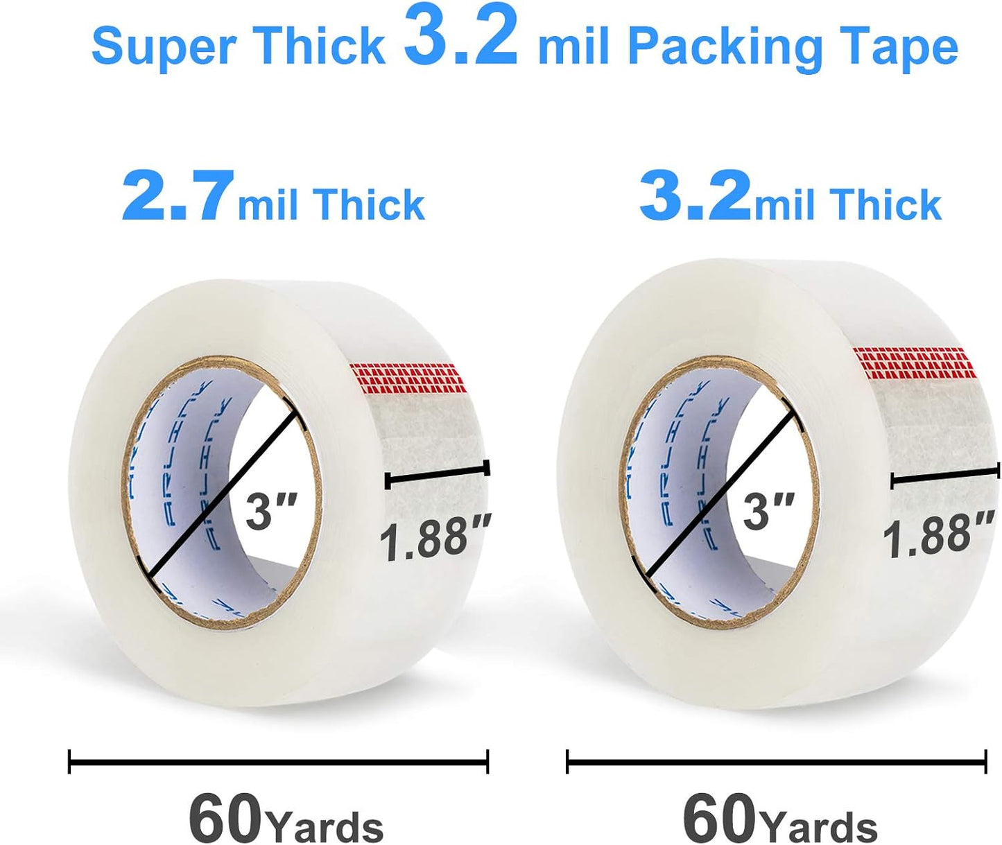 JARLINK Clear Packing Tape (12 Rolls), Heavy Duty Packaging Tape for Shipping Packaging Moving Sealing, 3.2mil Thick, 1.88 inches Wide, 60 Yards Per Roll, 720 Total Yards