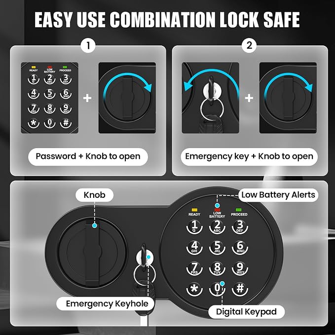 35Min Fireproof Safe, 7.5 Cubic Feet Home Safe Box with 3-Removable Shelf, Fire Safe with Digital Keypad, Smart Alarm and Silent Mode, Fire Proof Safe for Home Documents and Office