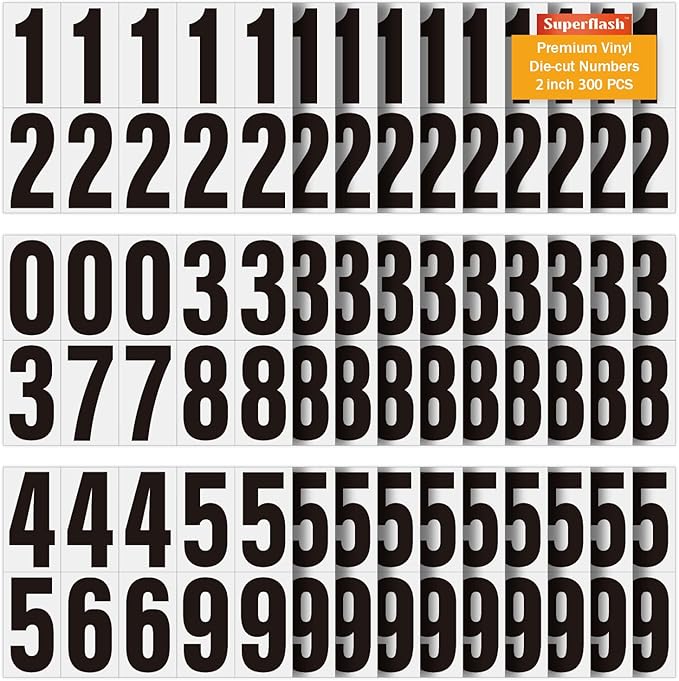 2 inch Self Adhesive Numbers for Mailbox, House Numbers, Reflective Mailbox Number, Trash Cans Number, for Outside, 300 PCS (Black/White)