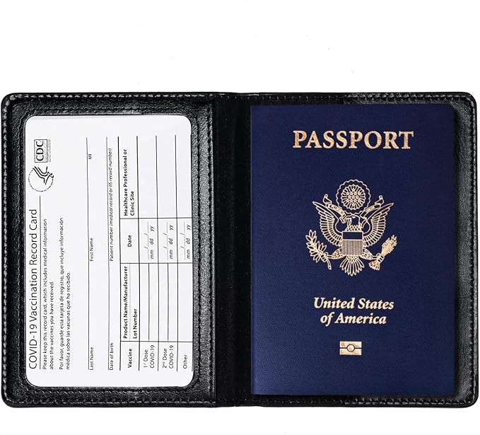 2 Pcs Passport Holders，Ultra Slim Passport Wallet for Travel Essentials | PU Leather Passport Cover for Women and Men (Black & Green)