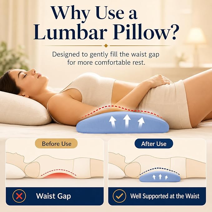 vamorry Lumbar Pillow for Sleeping, Lumbar Support Pillow for Bed for Back Pain Relief, Memory Foam Lower Back Pillow for Bed, Back Support Pillow for Side & Back Sleepers, Washable Cover