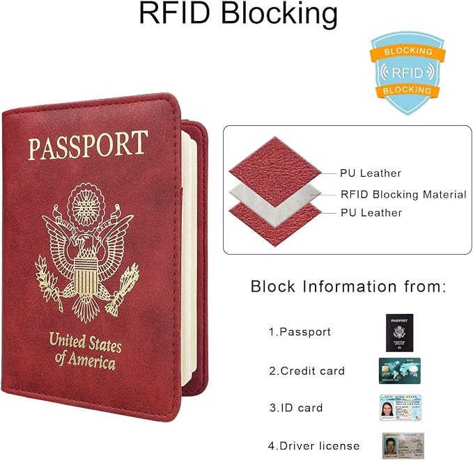 WALNEW Passport Holder for Travel, RFID Passport Cover Wallet for Women Men, PU Leather Passport Book Card Holder Case with Pen, Travelling Essentials for Flying | PU Leather Passport Cover Case with Pen Holder, Travel Must Haves Accessories, Passport ...