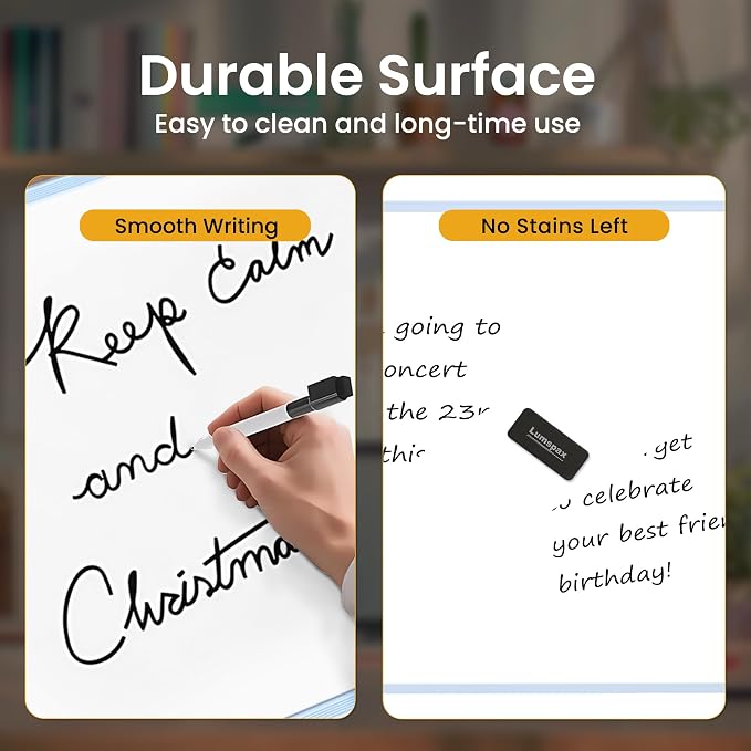 Dry Erase Board for Wall, 24" x 18" Double-Sided Hanging Magnetic Whiteboard with 6 Markers, 6 Magnets and 3 Mini Sticky Notes, Large White Board for School, Home, Office, Blue Frame