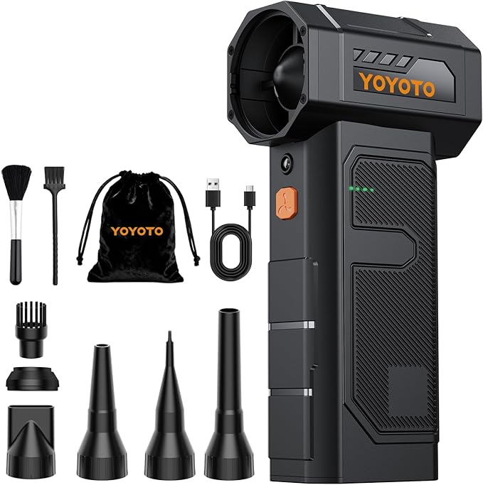 Compressed Air Duster, Electric Air Duster with Upgraded Powerful 40MM Brushless Motor, 4-Gear Cordless Mini Hand Blower with LED Light, 27.75Wh Rechargeable Turbofan for Keyboard, Car, Home, Outdoor