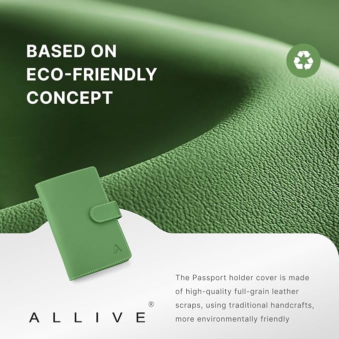 ALLIVE Genuine Leather Family Passport Wallet, Rfid Blocking Passport Holder for Travel, passport cover with AirTag Slot for Women & Men, Airport Essentials, Family Travel Gift (Avocado Green)