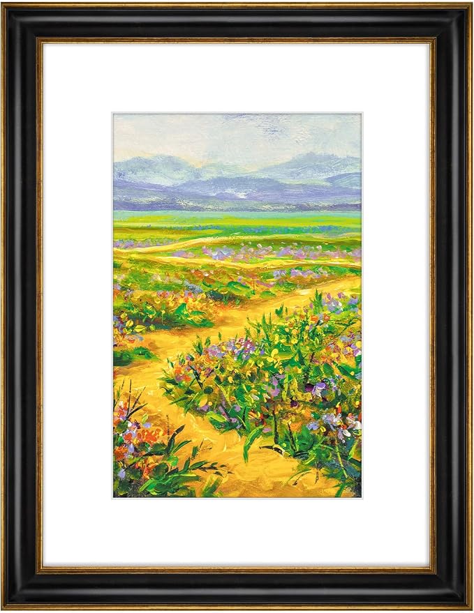 Golden State Art, 12x16 Photo Frame With Mat for Pictures 8x12 and Real Glass (Black With Antique Gold Trim - White Color Mat, 1.25 Inch Frame Border)