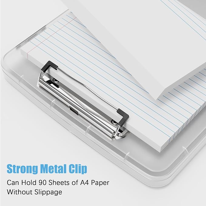 Hongri Clipboard with Storage with Pencil Case, 8.5 x 11 Storage Clip Board | High Capacity Organization Box for A4 Letter Legal Paper, Heavy Duty Folio & Side-Opening for Nurses, Teachers, translucent