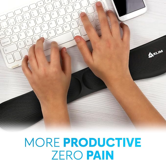 KLIM Mouse & Keyboard Wrist Rest Set - Silky Gel Memory Foam - Ergonomic Wrist Rest for Computer Keyboard, Wrist Pad for Keyboard + Wrist Rest for Mouse - for Gaming and Office - Pain Relief - Black