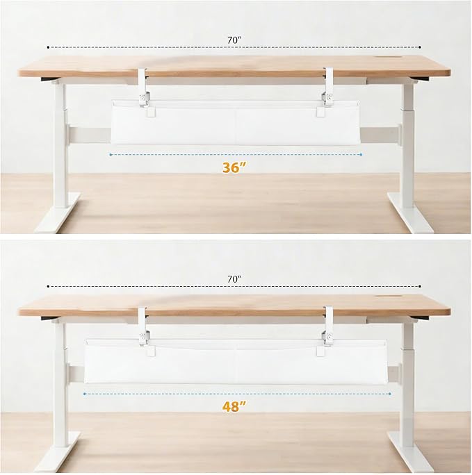 Oxford Cloth Under Desk Cable Management Tray,No-Drill 48" Desk Cable Management Organizer with Clip/Screw Installation,Fabric Cable Management for Home,Office & Gaming Computer(White)