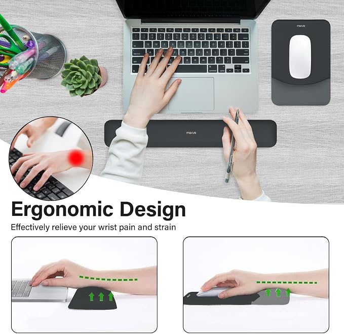 MOSISO Wrist Rest Support Mouse Pad & Keyboard Set, Slate Gray | Rectangular Ergonomic Mousepad, Non-Slip Base, Home/Office Pain Relief & Easy Typing, Neoprene Cloth & Raised Silicone Lining