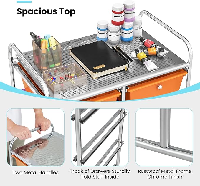 BECOMFORT 10-Drawer Rolling Cart with Drawers, Storage Cart on Wheels, Teacher Classroom Organizers with Metal Frame, Mobile Craft Cart, Trolley Utility Cart for School Office Play Room