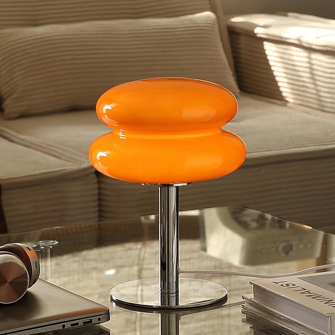 Glivpny Mushroom Table Lamp, Mid Century Modern Decor Lamp(Orange) | Cool Desk Lamps for Bedroom,Vintage Dimmable Bedside Small Cute Lamps, House Warming Gifts New Home Decor
