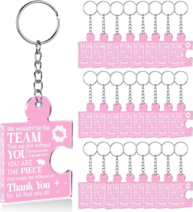 Team Appreciation Gifts Bulk Thank You Keychains for Coworkers | Gift Set for Employee, Staff, Teachers, Teamwork Puzzle Piece Keyring, Acrylic