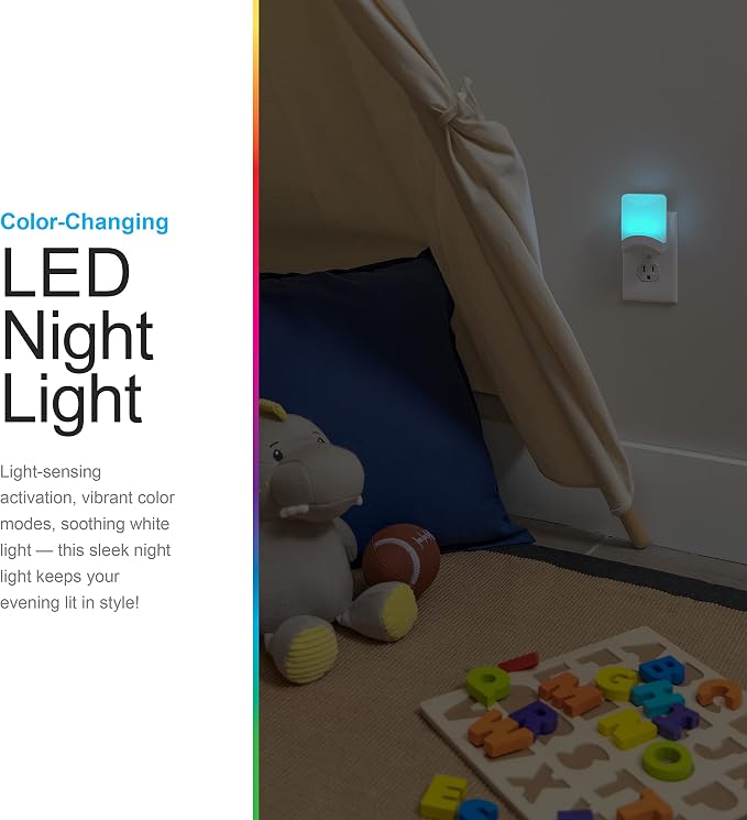 GE Color Changing LED Night Light for Kids, Dusk to Dawn Sensor, Home Decor Apartment Essentials, Wall Lights for Bedroom, Ambient Lighting, Nightlights Plug in, 50860, 4-Pack