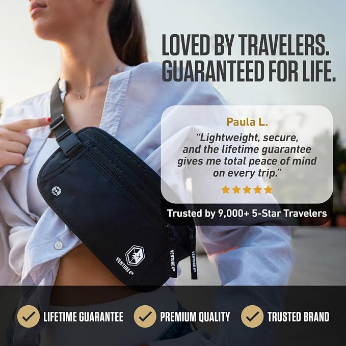 VENTURE 4TH Travel Money Belt, RFID Blocking Passport Holder - Gray