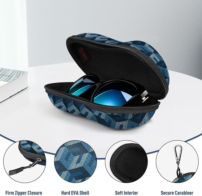 FINTIE Sunglasses Case, Hard EVA Shell Shockproof Sport Glasses Case with Metal Carabiner Travel Zipper Eyeglasses Holder