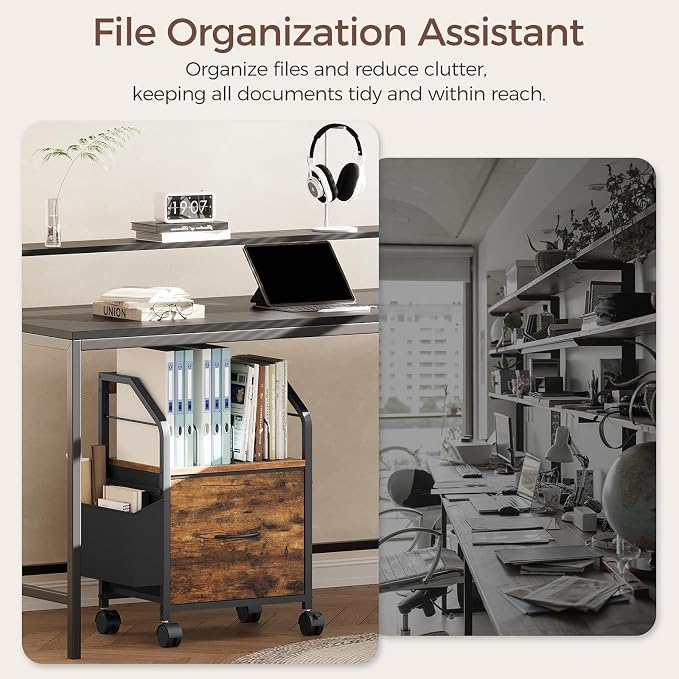 MAHANCRIS Small File Cabinet, Rolling Filing Cabinet for Under Desk | Single Non-Woven Fabric Drawer File Organizer for A4/Letter Size Documents, Under Desk Storage