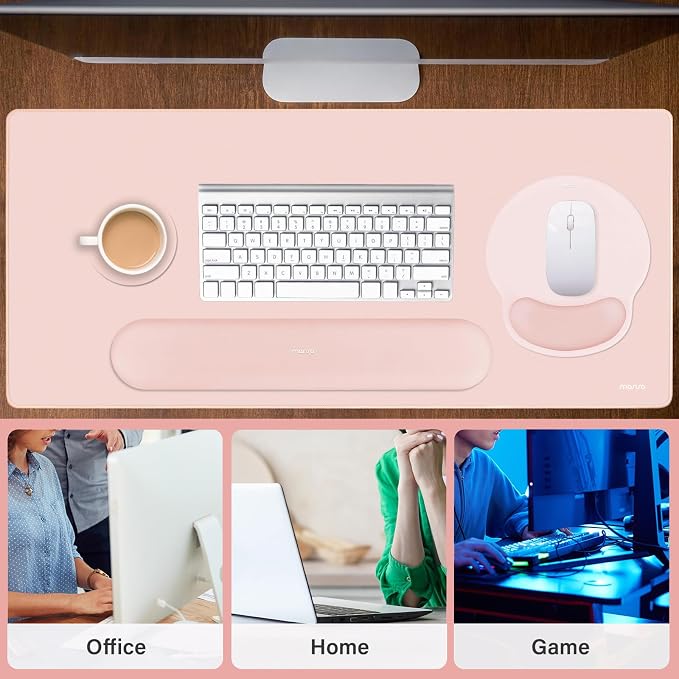 MOSISO Wrist Rest for Mouse Pad Set, Large Gaming Deskpad, Baby Pink | Circle Curved Mousepad&Keyboard Wrist Rest&Coaster, Ergonomic Non-Slip Mousepad&Easy Typing Pad with Silicone Lining