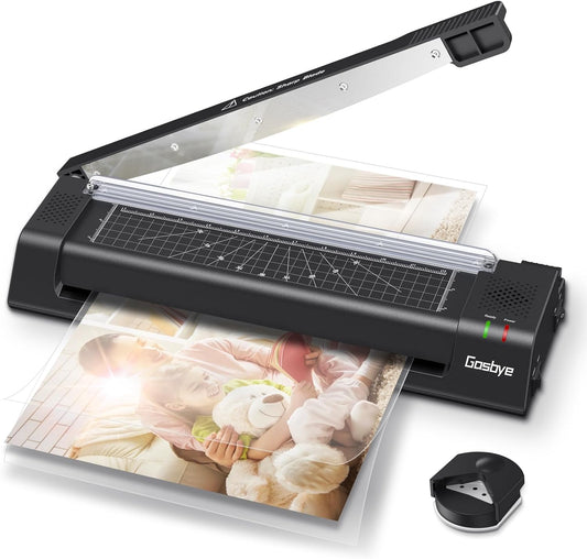 Laminator Machine, 13-Inch Thermal Laminator with Steel Paper Cutter, 13 Laminating Pouches, Corner Rounder, Jam Release Button for Home, Office, School, Teachers, Personal Use, Black