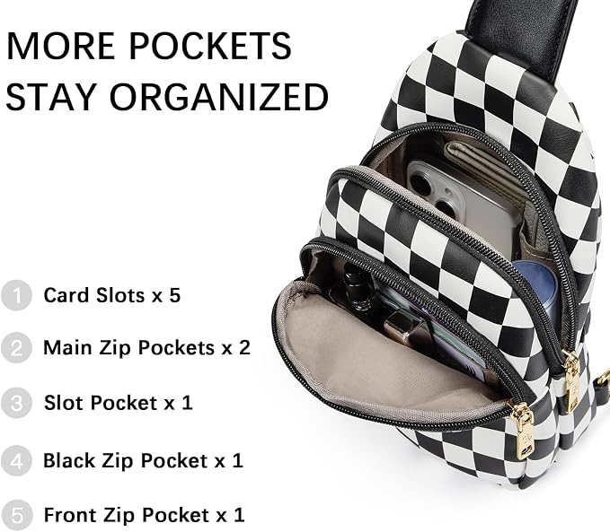 BOSTANTEN Sling Bag for Women Leather Crossbody Bags Fanny Pack Chest Bag for Travel | Adjustable Wide Strap, Small, Anti Theft, Lightweight, Multi Pockets and Carrying Way, Card Slot, Cute Trendy for Everyday