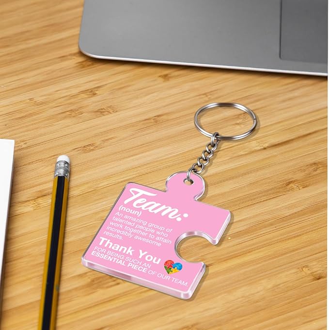 Team Appreciation Gifts Bulk Thank You Keychains for Coworkers | Gift Set for Employee, Staff, Teachers, Teamwork Puzzle Piece Keyring, Acrylic