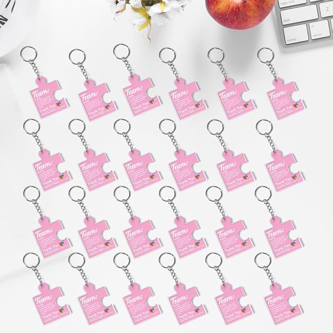 Team Appreciation Gifts Bulk Thank You Keychains for Coworkers | Gift Set for Employee, Staff, Teachers, Teamwork Puzzle Piece Keyring, Acrylic