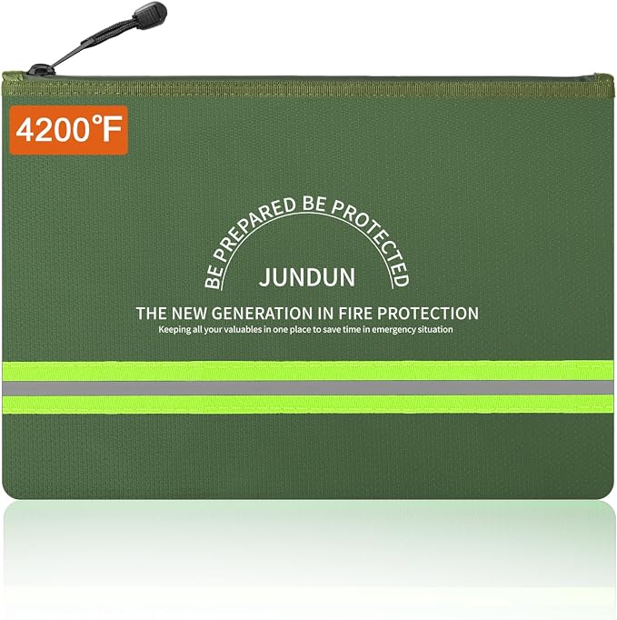 Fireproof Document Bags,14.2”x 10.0”Waterproof Fireproof | Money Bag with Aluminum Foil Lining,Fireproof Safe Storage Pouch with Zipper for Document and Cash，Green