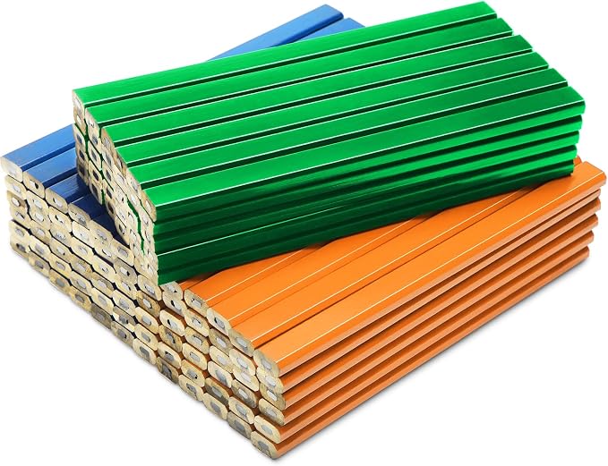 Epakh 120 Pcs Carpenter Pencil 7 Inch Flat Octagonal Hard Black Carpenter Marking Pencils Construction Contractor for Wood Working Tools Marking Concrete(Blue, Green, Orange)