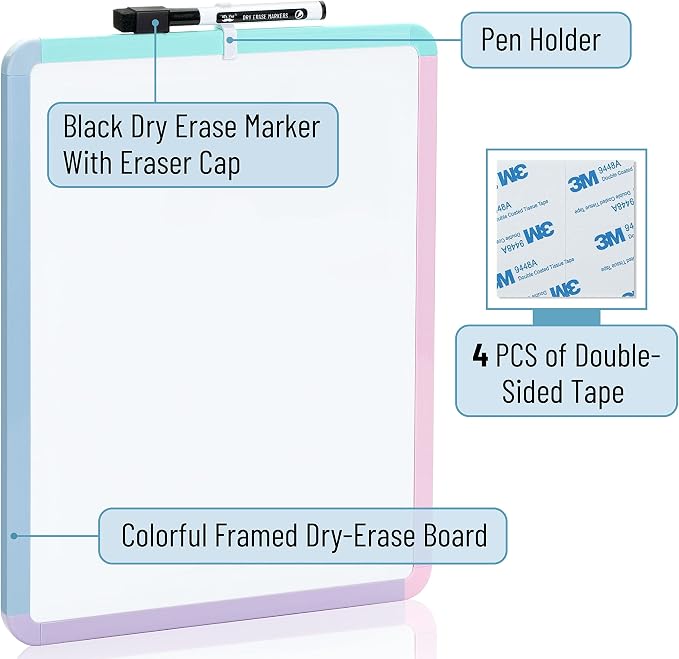 Mr. Pen- Dry Erase Board, 14” x 11” with a Black Dry Erase Marker | Small Mini White Board for Students