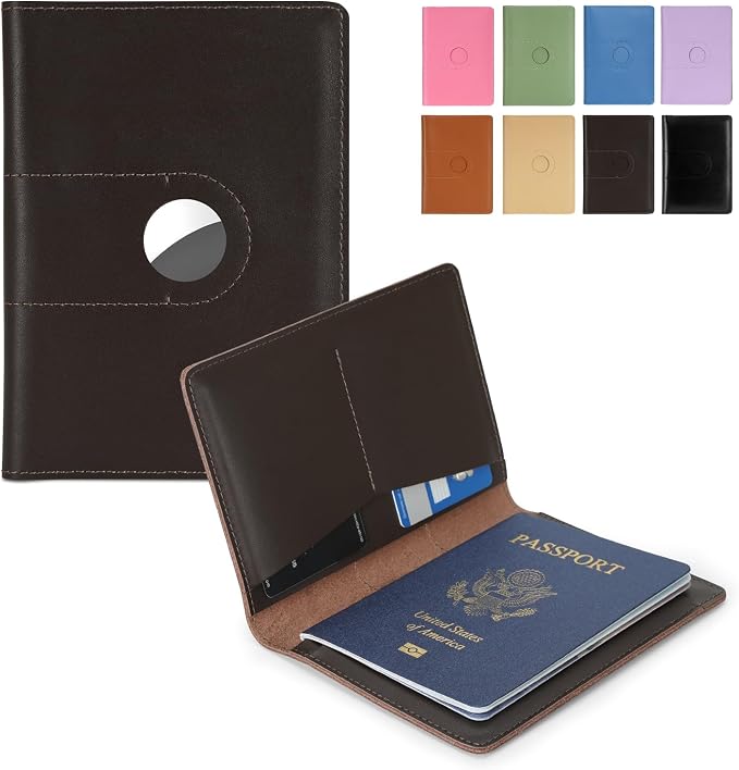 Full Grain Leather Passport Holder Cover for Men and Women Travel, Passport Wallet with AirTag Slot, Travel Must Haves Essentials Genuine Leather Passport Covers Gifts