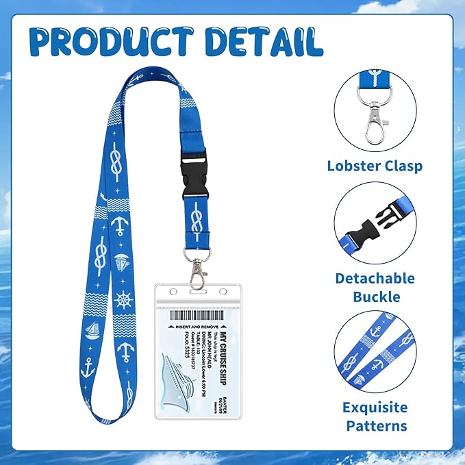 6 Pack Cruise Lanyards with Waterproof Card Holders, Mixed Colors | Detachable buckle, soft polyester neck strap, resealable waterproof badge holder, ideal for family or group cruises