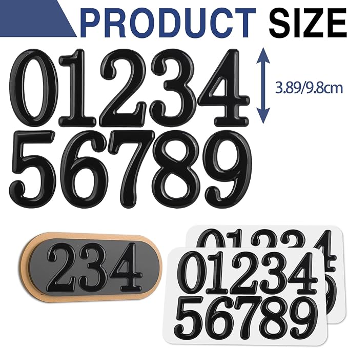 opasyo 20 Pieces Mailbox Numbers for Outside 3.8 inch 0-9 Self-Adhesive Mail Box Numbers,3D Gold House Numbers for Mailbox, Apartment, House, Trash Bins,Office Hotel Room (Black, 3.8inch)