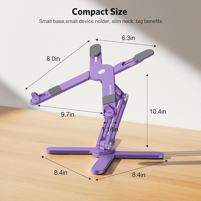 OMOTON LA10 360° Rotating Laptop Stand Riser Foldable for Desk, Purple | Aluminium Aolly, Adjustable Height Angles, Collaborative Work, Easy Storage, Fits Laptops up to 17", for MacBook Pro/Air HP