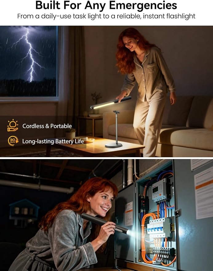 Rechargeable Desk Lamp, Adjustable Magnetic Table Lamp with Removable Cylindrical Light Tube for Study & Bedroom, Dimmable Touch Control & Space-Saving.