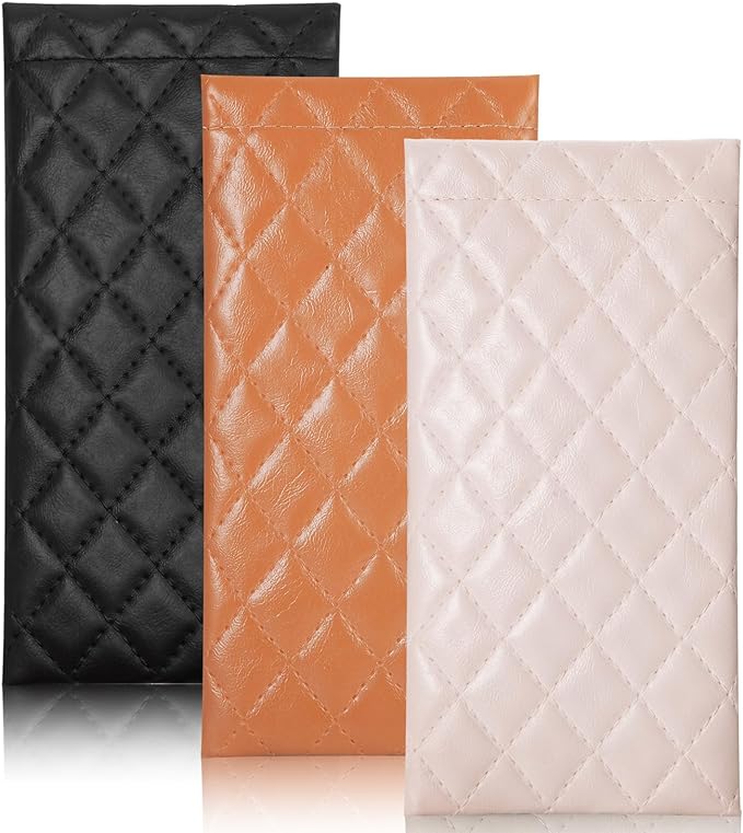 TRIUMPH VISION Eyeglass Case Glasses Case Soft Sunglass Pouch Sleeve 3 Pack | Slim Lightweight Alternative to Bulky Case, Leather Lined Protect Lens, Squeeze Easy to Use, Stylish Portable for Daily Use