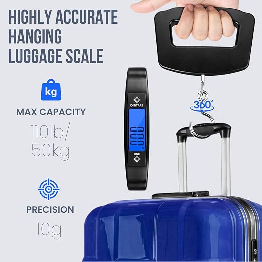 Flexzion Digital Luggage Scale, Baggage Weight Scale, 110 Lb (50 Kg) with 10g Deviation, Portable Handheld Suitcase Weight Scale with Hook for Travel, Fish Weighing, Black
