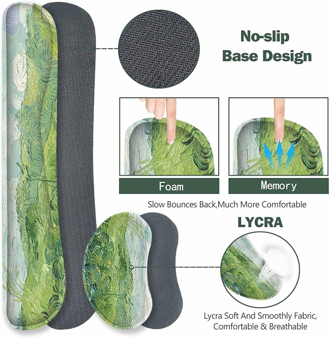 ToLuLu Extended Gaming Mouse Pad, Memory Foam Keyboard Mouse Wrist Rest Set | Large Desk Mat with Stitched Edges, Non-Slip Base Ergonomic Support Mousepad for Home Office Game and Study, Green Theme