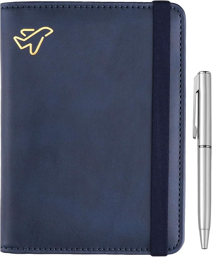 WALNEW Passport Holder for Travel, RFID Passport Cover Wallet for Women Men, PU Leather Passport Book Card Holder Case with Pen, Travelling Essentials for Flying | PU Leather Passport Cover Case with Pen Holder, Travel Must Haves Accessories, Passport ...